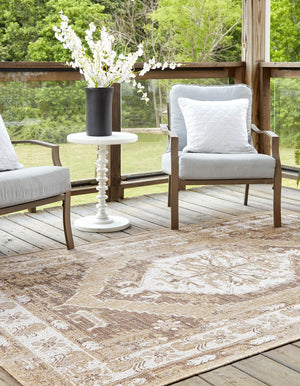 Natural 10' x 14' 1 Outdoor Traditional Rectangle Area Rug Weather Resistant for Patio, Deck, Terrace, Balcony, Porch Classical Design Outside Carpet for Sale at Rug Engine