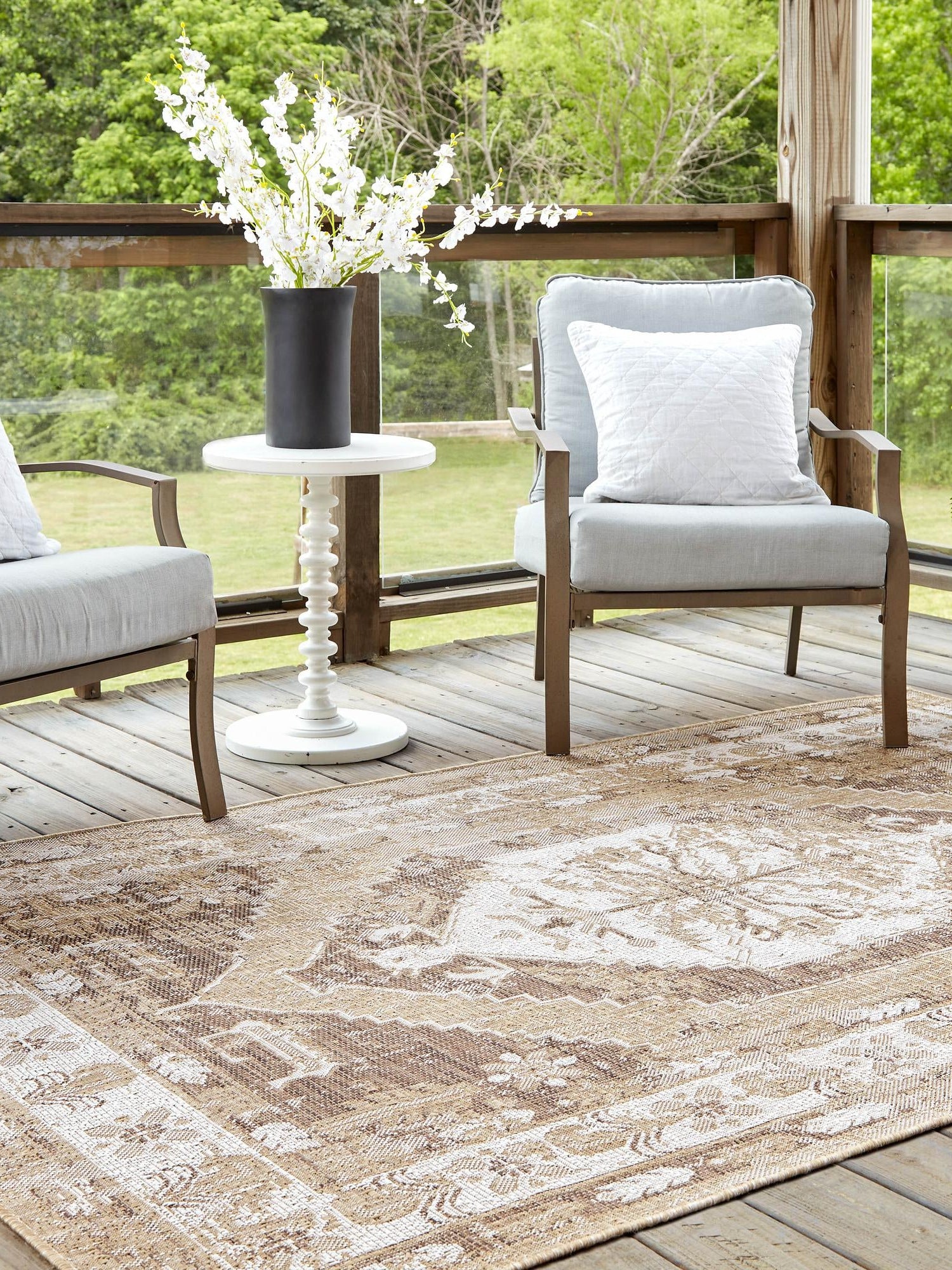 Natural 7' 1 x 10' Outdoor Traditional Rectangle Area Rug Weather Resistant for Patio, Deck, Terrace, Balcony, Porch Classical Design Outside Carpet for Sale at Rug Engine