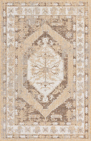 Natural 5' 3 x 8' Outdoor Traditional Rectangle Area Rug Weather Resistant for Patio, Deck, Terrace, Balcony, Porch Classical Design Outside Carpet for Sale at Rug Engine