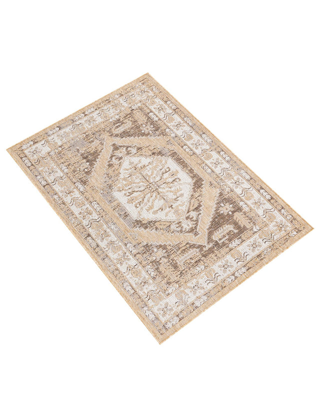 Natural 4' 1 x 6' 1 Outdoor Traditional Rectangle Area Rug Weather Resistant for Patio, Deck, Terrace, Balcony, Porch Classical Design Outside Carpet for Sale at Rug Engine