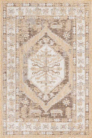 Natural 4' 1 x 6' 1 Outdoor Traditional Rectangle Area Rug Weather Resistant for Patio, Deck, Terrace, Balcony, Porch Classical Design Outside Carpet for Sale at Rug Engine
