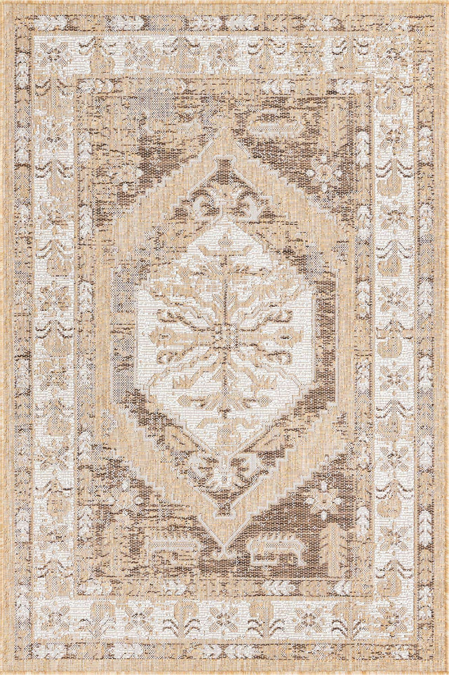 Natural 4' 1 x 6' 1 Outdoor Traditional Rectangle Area Rug Weather Resistant for Patio, Deck, Terrace, Balcony, Porch Classical Design Outside Carpet for Sale at Rug Engine