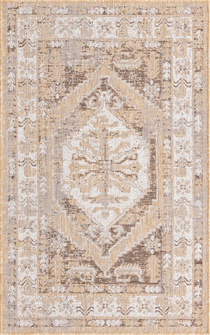 Natural 3' 1 x 5' 3 Outdoor Traditional Rectangle Area Rug Weather Resistant for Patio, Deck, Terrace, Balcony, Porch Classical Design Outside Carpet for Sale at Rug Engine