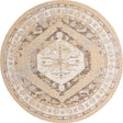 Natural 10' x 10' Outdoor Traditional Round Area Rug Weather Resistant for Patio, Deck, Terrace, Balcony, Porch Classical Design Outside Carpet for Sale at Rug Engine