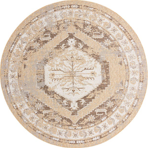 Natural 10' x 10' Outdoor Traditional Round Area Rug Weather Resistant for Patio, Deck, Terrace, Balcony, Porch Classical Design Outside Carpet for Sale at Rug Engine