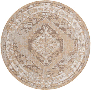 Natural 7' 10 x 7' 10 Outdoor Traditional Round Area Rug Weather Resistant for Patio, Deck, Terrace, Balcony, Porch Classical Design Outside Carpet for Sale at Rug Engine