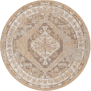 Natural 5' 3 x 5' 3 Outdoor Traditional Round Area Rug Weather Resistant for Patio, Deck, Terrace, Balcony, Porch Classical Design Outside Carpet for Sale at Rug Engine
