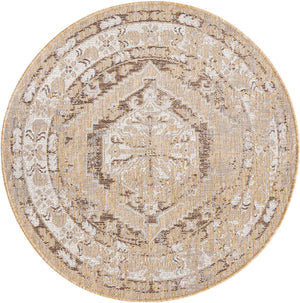 Natural 4' 1 x 4' 1 Outdoor Traditional Round Area Rug Weather Resistant for Patio, Deck, Terrace, Balcony, Porch Classical Design Outside Carpet for Sale at Rug Engine