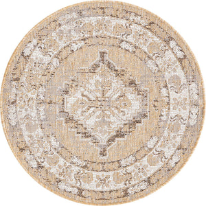 Natural 3' 1 x 3' 1 Outdoor Traditional Round Area Rug Weather Resistant for Patio, Deck, Terrace, Balcony, Porch Classical Design Outside Carpet for Sale at Rug Engine