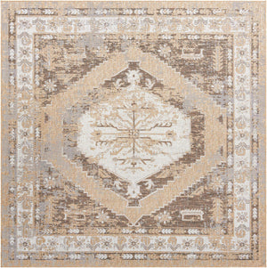 Natural 10' x 10' Outdoor Traditional Square Area Rug Weather Resistant for Patio, Deck, Terrace, Balcony, Porch Classical Design Outside Carpet for Sale at Rug Engine