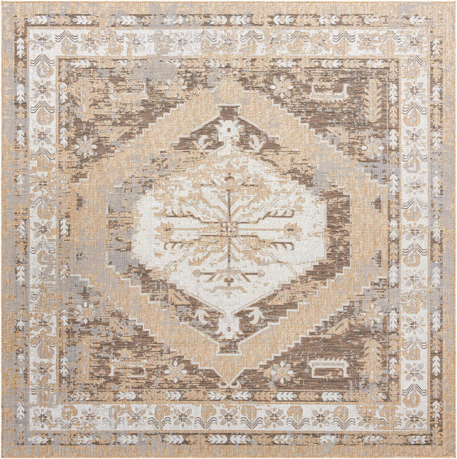 Natural 10' x 10' Outdoor Traditional Square Area Rug Weather Resistant for Patio, Deck, Terrace, Balcony, Porch Classical Design Outside Carpet for Sale at Rug Engine