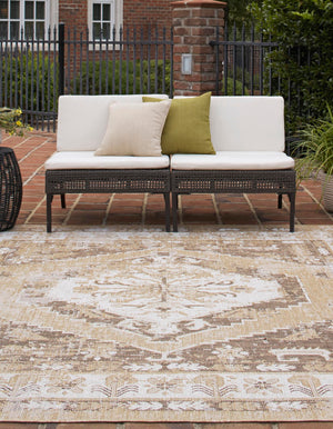 Natural 5' 3 x 5' 3 Outdoor Traditional Square Area Rug Weather Resistant for Patio, Deck, Terrace, Balcony, Porch Classical Design Outside Carpet for Sale at Rug Engine
