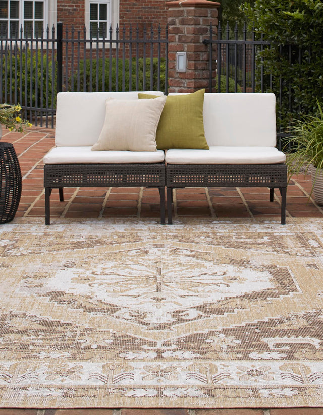 Natural 5' 3 x 5' 3 Outdoor Traditional Square Area Rug Weather Resistant for Patio, Deck, Terrace, Balcony, Porch Classical Design Outside Carpet for Sale at Rug Engine