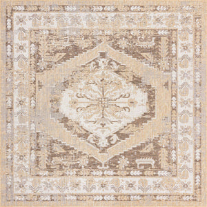 Natural 7' 10 x 7' 10 Outdoor Traditional Square Area Rug Weather Resistant for Patio, Deck, Terrace, Balcony, Porch Classical Design Outside Carpet for Sale at Rug Engine