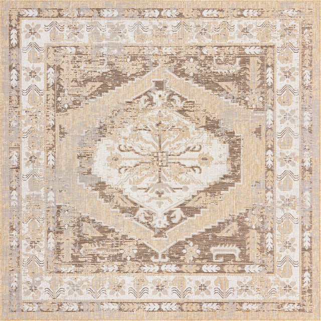 Natural 7' 10 x 7' 10 Outdoor Traditional Square Area Rug Weather Resistant for Patio, Deck, Terrace, Balcony, Porch Classical Design Outside Carpet for Sale at Rug Engine