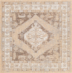 Natural 5' 3 x 5' 3 Outdoor Traditional Square Area Rug Weather Resistant for Patio, Deck, Terrace, Balcony, Porch Classical Design Outside Carpet for Sale at Rug Engine
