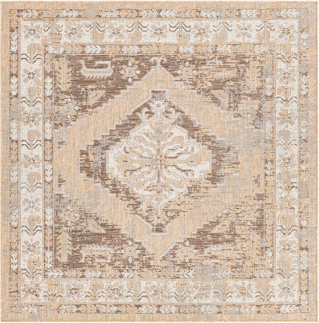 Natural 5' 3 x 5' 3 Outdoor Traditional Square Area Rug Weather Resistant for Patio, Deck, Terrace, Balcony, Porch Classical Design Outside Carpet for Sale at Rug Engine