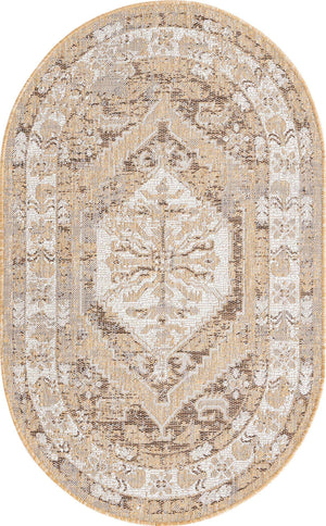 Natural 3' 1 x 5' 3 Outdoor Traditional Oval Area Rug Weather Resistant for Patio, Deck, Terrace, Balcony, Porch Classical Design Outside Carpet for Sale at Rug Engine