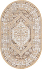 Natural 3' 1 x 5' 3 Outdoor Traditional Oval Area Rug Weather Resistant for Patio, Deck, Terrace, Balcony, Porch Classical Design Outside Carpet for Sale at Rug Engine