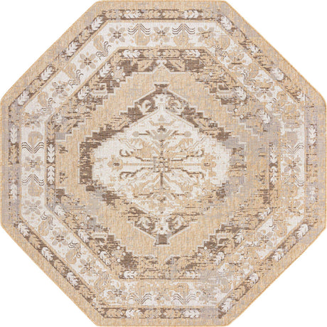 Natural 7' 10 x 7' 10 Outdoor Traditional Octagon Area Rug Weather Resistant for Patio, Deck, Terrace, Balcony, Porch Classical Design Outside Carpet for Sale at Rug Engine