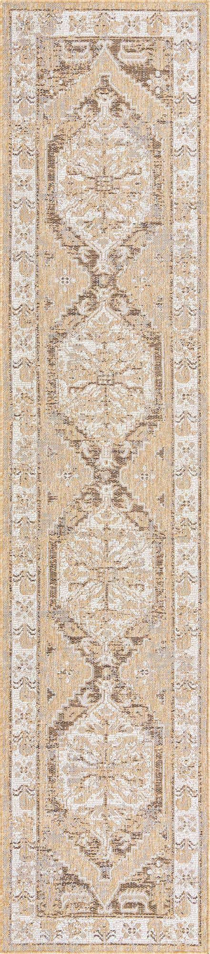 Natural 2' 7 x 12' Outdoor Traditional Runner Area Rug Weather Resistant for Patio, Deck, Terrace, Balcony, Porch Classical Design Outside Carpet for Sale at Rug Engine