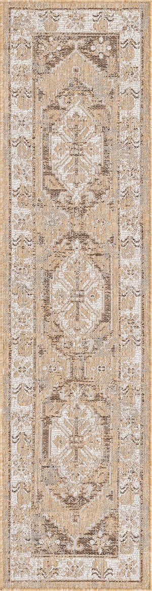 Natural 2' x 8' Outdoor Traditional Runner Area Rug Weather Resistant for Patio, Deck, Terrace, Balcony, Porch Classical Design Outside Carpet for Sale at Rug Engine