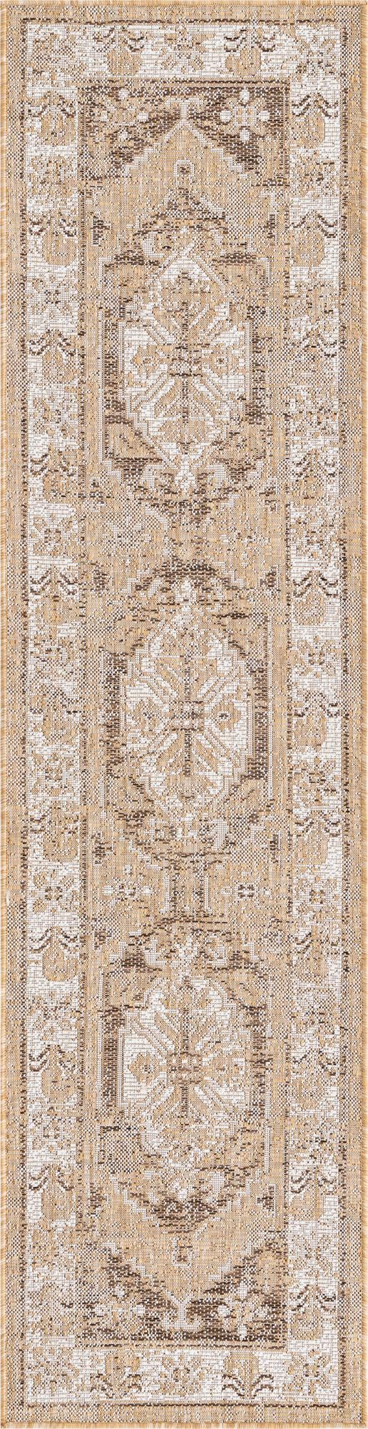 Natural 2' x 8' Outdoor Traditional Runner Area Rug Weather Resistant for Patio, Deck, Terrace, Balcony, Porch Classical Design Outside Carpet for Sale at Rug Engine