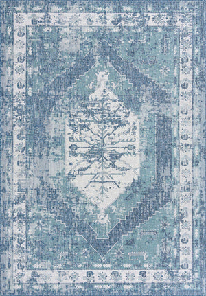Blue 10' x 14' 1 Outdoor Traditional Rectangle Area Rug Weather Resistant for Patio, Deck, Terrace, Balcony, Porch Classical Design Outside Carpet for Sale at Rug Engine