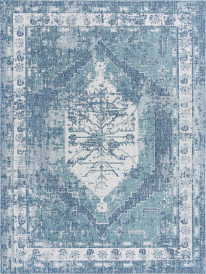 Blue 10' x 13' 1 Outdoor Traditional Rectangle Area Rug Weather Resistant for Patio, Deck, Terrace, Balcony, Porch Classical Design Outside Carpet for Sale at Rug Engine