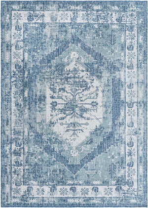 Blue 7' 10 x 11' Outdoor Traditional Rectangle Area Rug Weather Resistant for Patio, Deck, Terrace, Balcony, Porch Classical Design Outside Carpet for Sale at Rug Engine