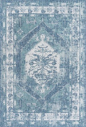 Blue 7' 1 x 10' Outdoor Traditional Rectangle Area Rug Weather Resistant for Patio, Deck, Terrace, Balcony, Porch Classical Design Outside Carpet for Sale at Rug Engine