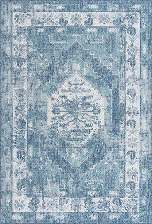 Blue 6' 1 x 9' Outdoor Traditional Rectangle Area Rug Weather Resistant for Patio, Deck, Terrace, Balcony, Porch Classical Design Outside Carpet for Sale at Rug Engine