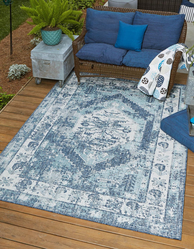 Blue 2' x 3' 1 Outdoor Traditional Rectangle Area Rug Weather Resistant for Patio, Deck, Terrace, Balcony, Porch Classical Design Outside Carpet for Sale at Rug Engine