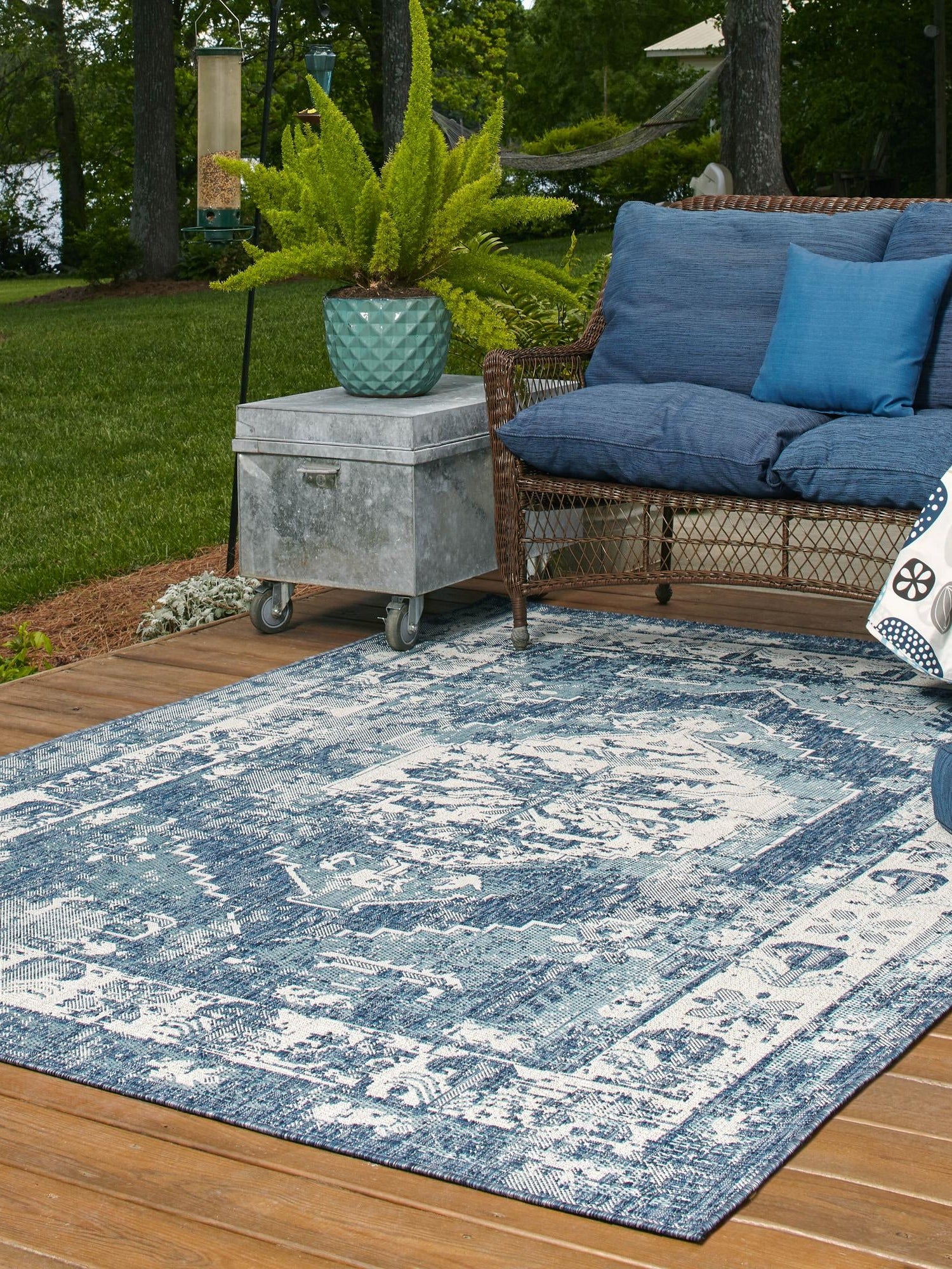 Blue 10' x 13' 1 Outdoor Traditional Rectangle Area Rug Weather Resistant for Patio, Deck, Terrace, Balcony, Porch Classical Design Outside Carpet for Sale at Rug Engine