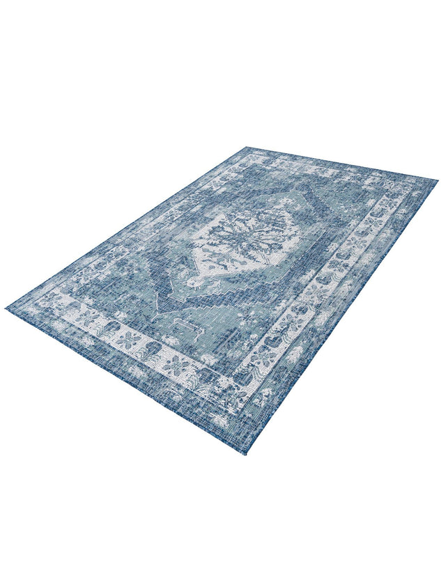 Blue 5' 3 x 8' Outdoor Traditional Rectangle Area Rug Weather Resistant for Patio, Deck, Terrace, Balcony, Porch Classical Design Outside Carpet for Sale at Rug Engine