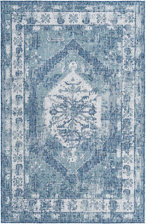 Blue 5' 3 x 8' Outdoor Traditional Rectangle Area Rug Weather Resistant for Patio, Deck, Terrace, Balcony, Porch Classical Design Outside Carpet for Sale at Rug Engine