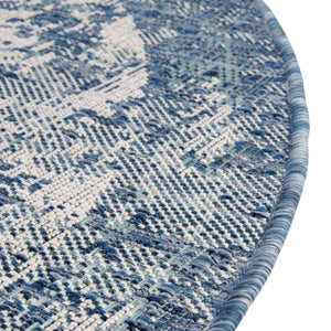 Blue 10' x 10' Outdoor Traditional Round Area Rug Weather Resistant for Patio, Deck, Terrace, Balcony, Porch Classical Design Outside Carpet for Sale at Rug Engine