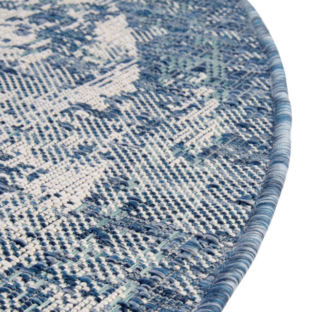 Blue 7' 10 x 7' 10 Outdoor Traditional Round Area Rug Weather Resistant for Patio, Deck, Terrace, Balcony, Porch Classical Design Outside Carpet for Sale at Rug Engine