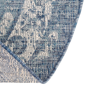 Blue 3' 1 x 3' 1 Outdoor Traditional Round Area Rug Weather Resistant for Patio, Deck, Terrace, Balcony, Porch Classical Design Outside Carpet for Sale at Rug Engine