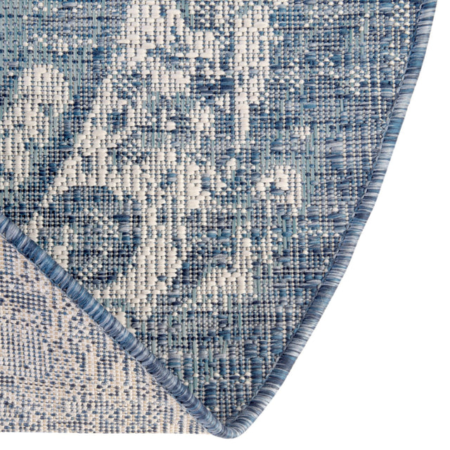 Blue 7' 10 x 7' 10 Outdoor Traditional Round Area Rug Weather Resistant for Patio, Deck, Terrace, Balcony, Porch Classical Design Outside Carpet for Sale at Rug Engine