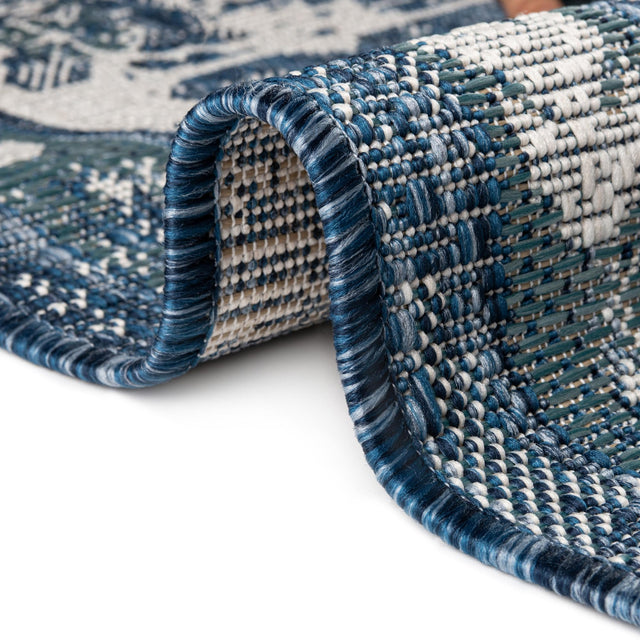 Blue 10' x 10' Outdoor Traditional Round Area Rug Weather Resistant for Patio, Deck, Terrace, Balcony, Porch Classical Design Outside Carpet for Sale at Rug Engine