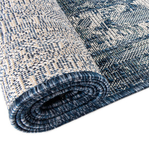 Blue 7' 10 x 7' 10 Outdoor Traditional Round Area Rug Weather Resistant for Patio, Deck, Terrace, Balcony, Porch Classical Design Outside Carpet for Sale at Rug Engine
