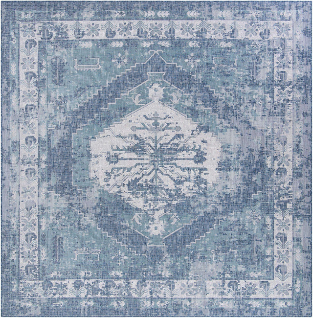 Blue 10' x 10' Outdoor Traditional Square Area Rug Weather Resistant for Patio, Deck, Terrace, Balcony, Porch Classical Design Outside Carpet for Sale at Rug Engine