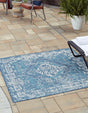 Blue 7' 10 x 7' 10 Outdoor Traditional Square Area Rug Weather Resistant for Patio, Deck, Terrace, Balcony, Porch Classical Design Outside Carpet for Sale at Rug Engine