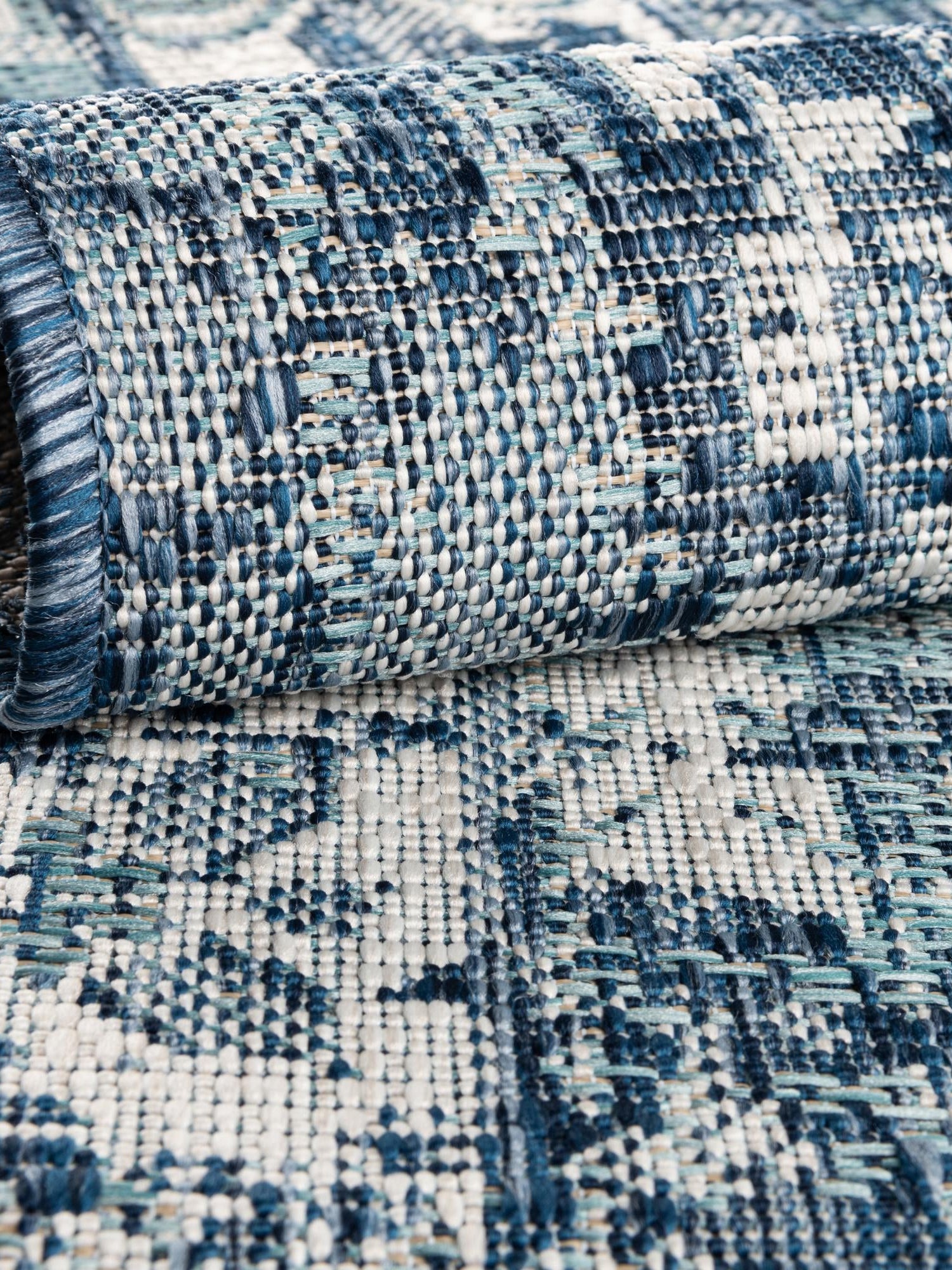 Blue 7' 10 x 7' 10 Outdoor Traditional Square Area Rug Weather Resistant for Patio, Deck, Terrace, Balcony, Porch Classical Design Outside Carpet for Sale at Rug Engine