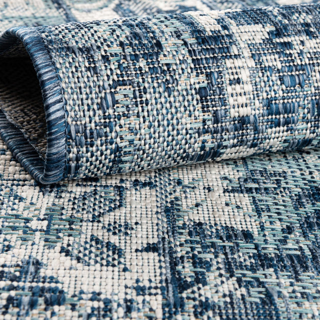 Blue 7' 10 x 7' 10 Outdoor Traditional Square Area Rug Weather Resistant for Patio, Deck, Terrace, Balcony, Porch Classical Design Outside Carpet for Sale at Rug Engine