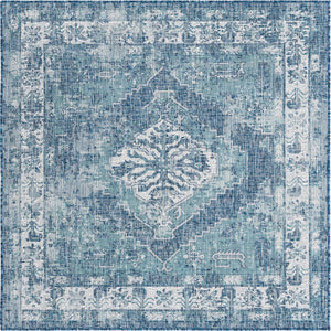 Blue 5' 3 x 5' 3 Outdoor Traditional Square Area Rug Weather Resistant for Patio, Deck, Terrace, Balcony, Porch Classical Design Outside Carpet for Sale at Rug Engine