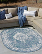Blue 3' 1 x 5' 3 Outdoor Traditional Oval Area Rug Weather Resistant for Patio, Deck, Terrace, Balcony, Porch Classical Design Outside Carpet for Sale at Rug Engine