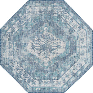 Blue 7' 10 x 7' 10 Outdoor Traditional Octagon Area Rug Weather Resistant for Patio, Deck, Terrace, Balcony, Porch Classical Design Outside Carpet for Sale at Rug Engine