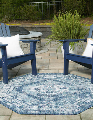 Blue 7' 10 x 7' 10 Outdoor Traditional Octagon Area Rug Weather Resistant for Patio, Deck, Terrace, Balcony, Porch Classical Design Outside Carpet for Sale at Rug Engine